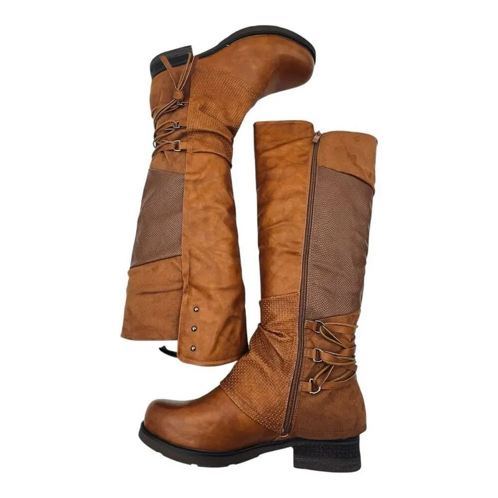 Patrizia MAXIE Manmade Leather Riding Boots By Spring Step Women’s 41 Camel